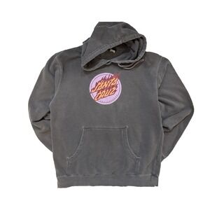 Santa Cruz Hoodie Mens Medium Gray Flame Dot Skateboards Pullover Sweatshirt Y2K
